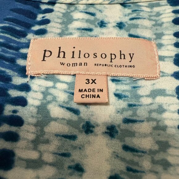 Philosophy Woman Blue/Teal Tie Dye Striped Tunic Pullover Long Sleeve Blouse Top - Picture 6 of 6